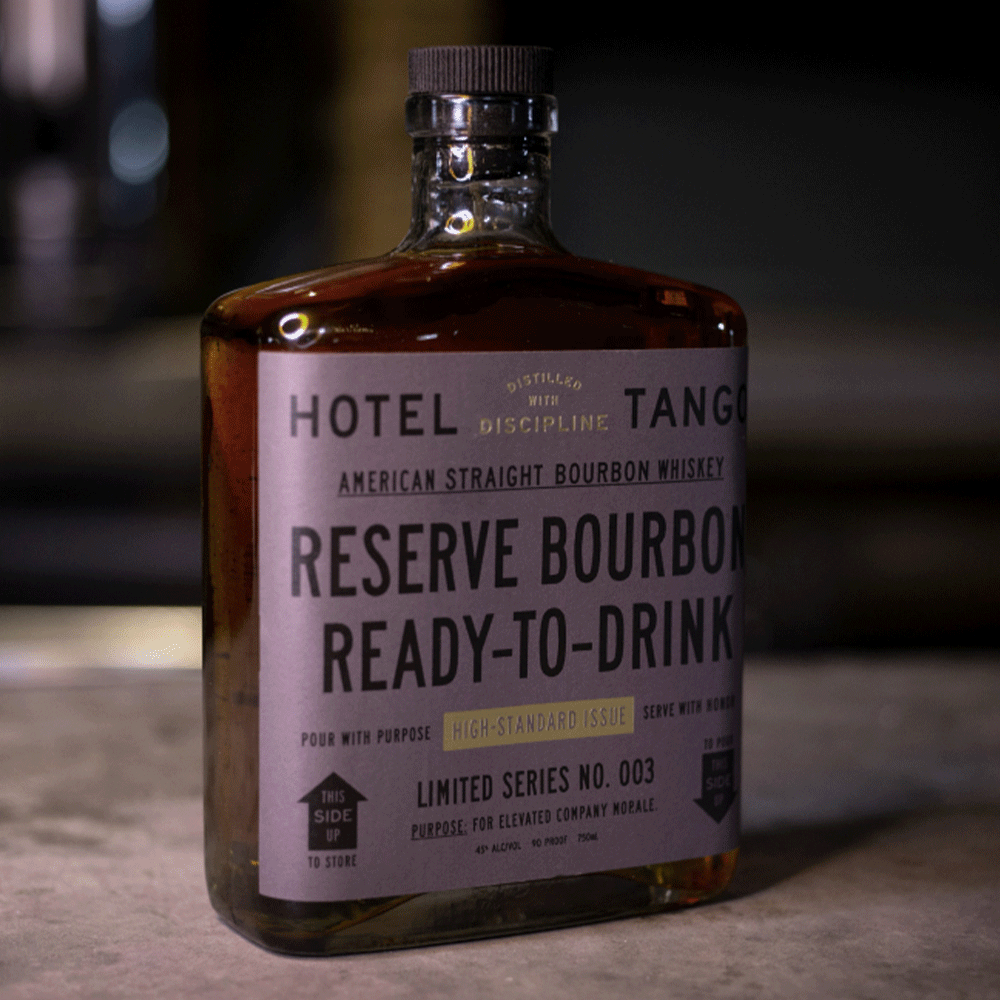 Reserve Bourbon 003 bottle on top of a cement counter