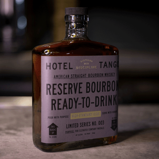 Reserve Bourbon 003 bottle on top of a cement counter